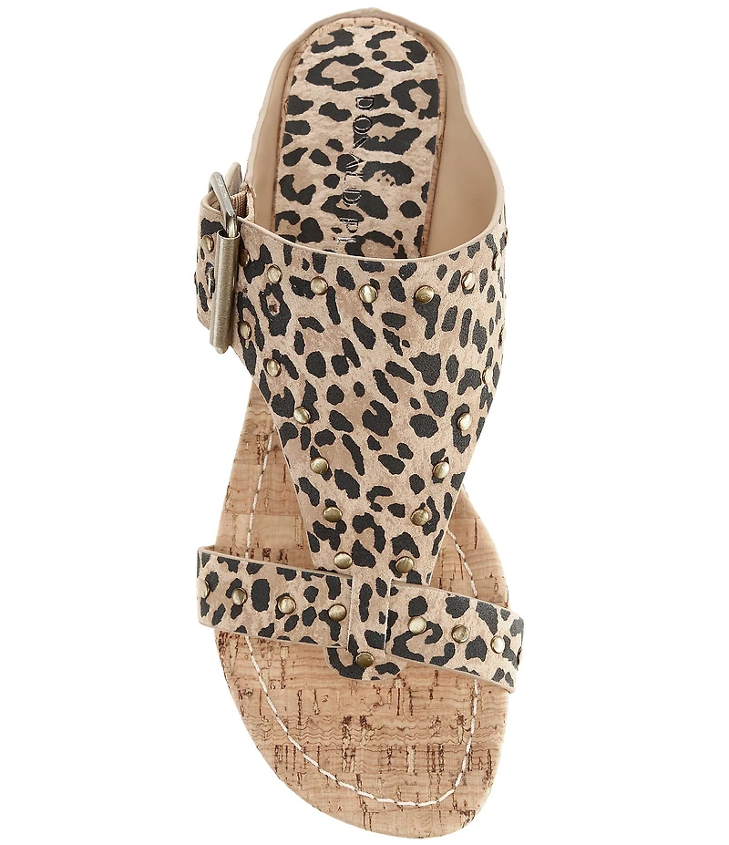 Donald Pliner Ofelia Studded Leopard Print Suede Wedge Slide Sandals