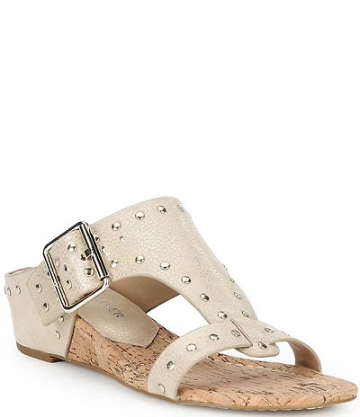 Donald Pliner Ofelia Studded Tumbled Leather Wedge Slide Sandals