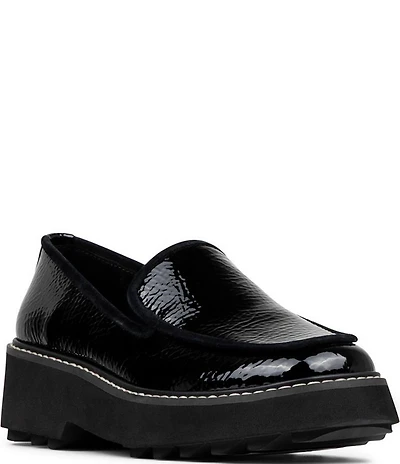 Donald Pliner Peggi Crinkle Patent Leather Platform Lug Loafers