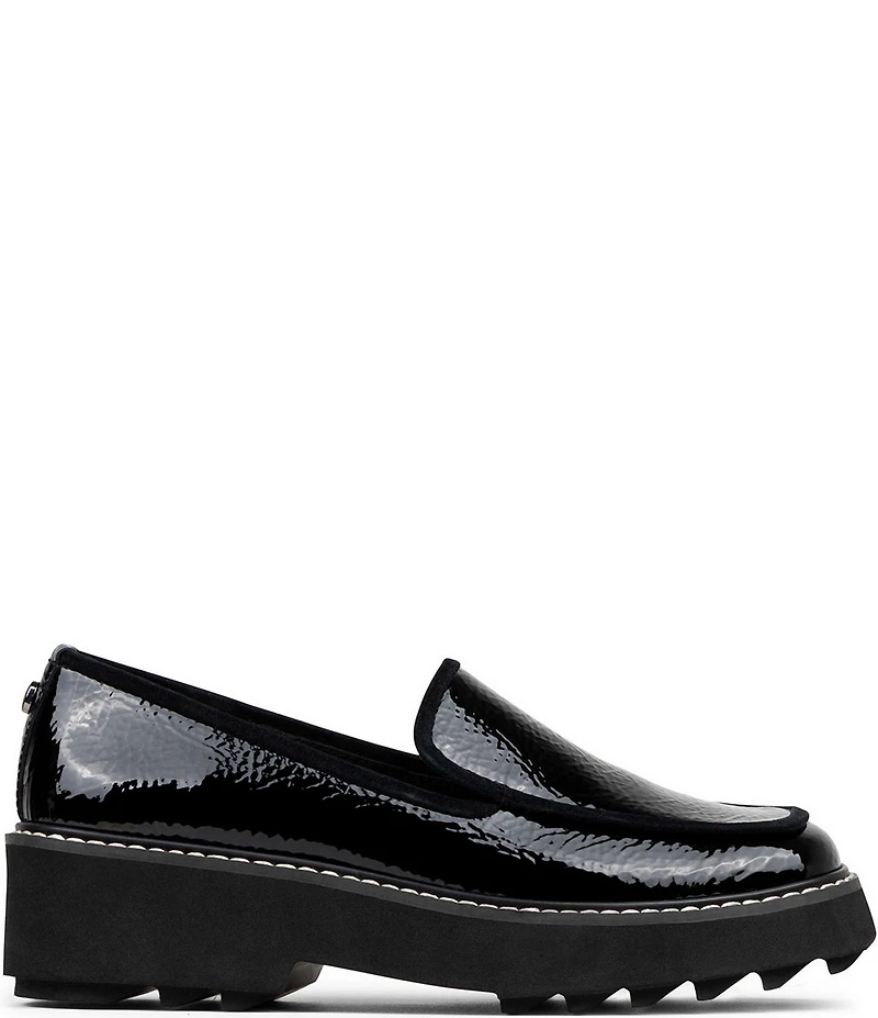 Donald Pliner Peggi Crinkle Patent Leather Platform Lug Loafers