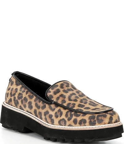Donald Pliner Peggi Leopard Suede Platform Lug Loafers
