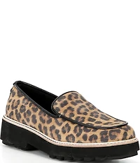 Donald Pliner Peggi Leopard Suede Platform Lug Loafers