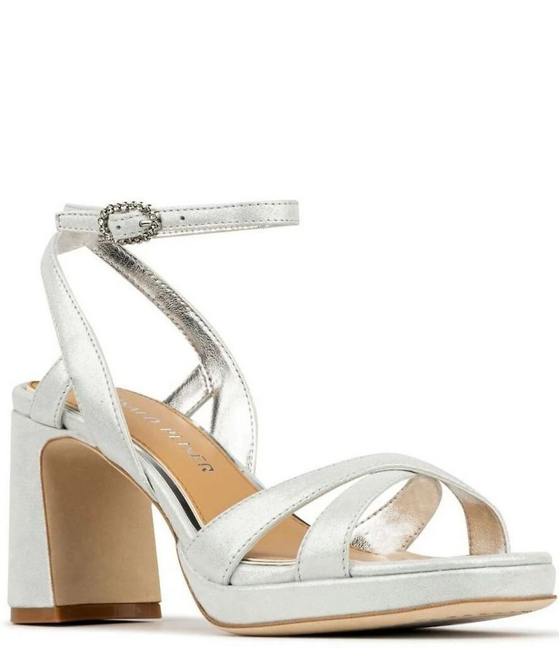 Donald Pliner Pheebe Metallic Suede Block Heel Dress Sandals