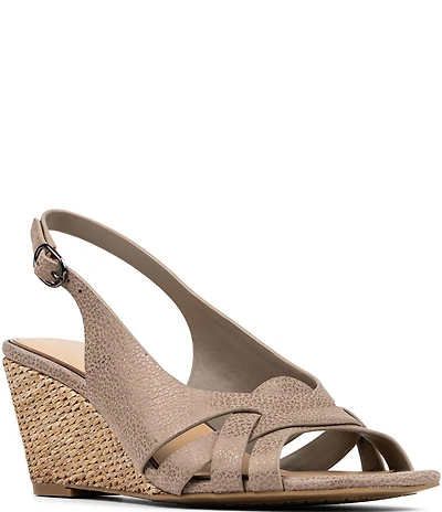 Donald Pliner Primm Metallic Leather Slingback Raffia Wedge Sandals