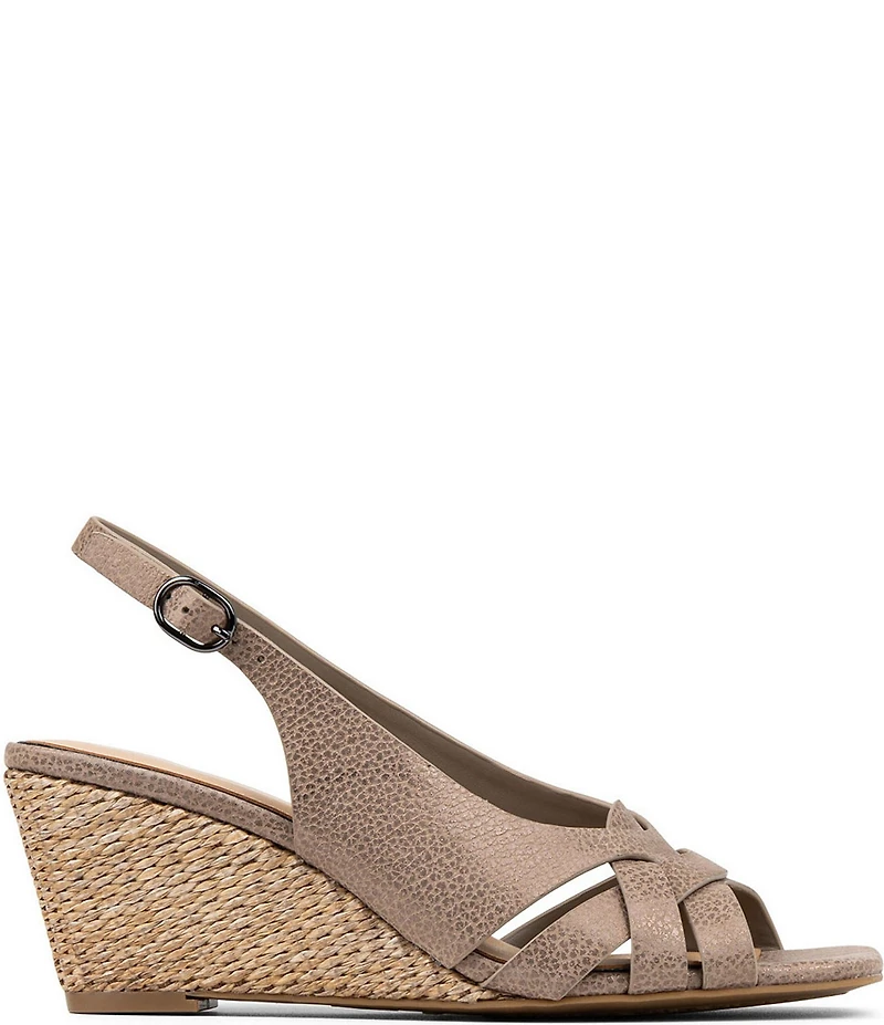Donald Pliner Primm Metallic Leather Slingback Raffia Wedge Sandals