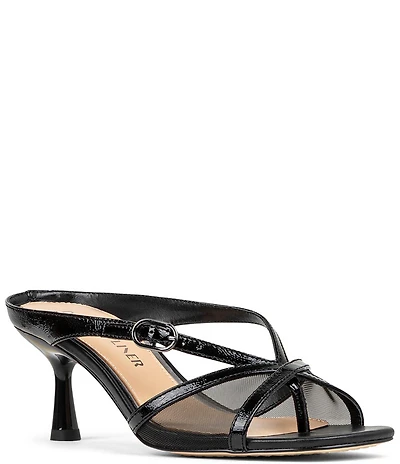 Donald Pliner Remixx Crinkle Patent Leather Mesh Buckled Thong Dress Sandals