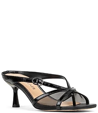 Donald Pliner Remixx Crinkle Patent Leather Mesh Buckled Thong Dress Sandals
