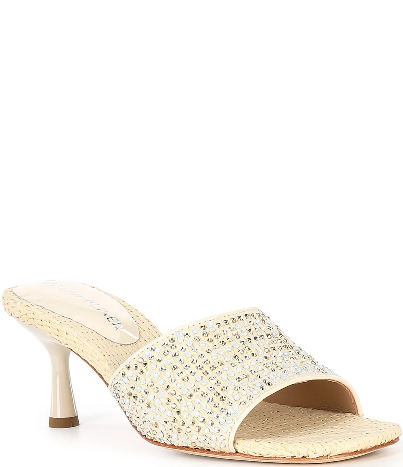 Donald Pliner Rikki Rhinestone Embellished Raffia Dress Slide Sandals