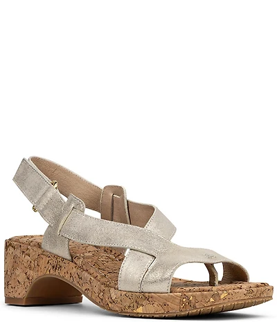 Donald Pliner Romin Metallic Leather Slingback Thong Block Heel Sandals