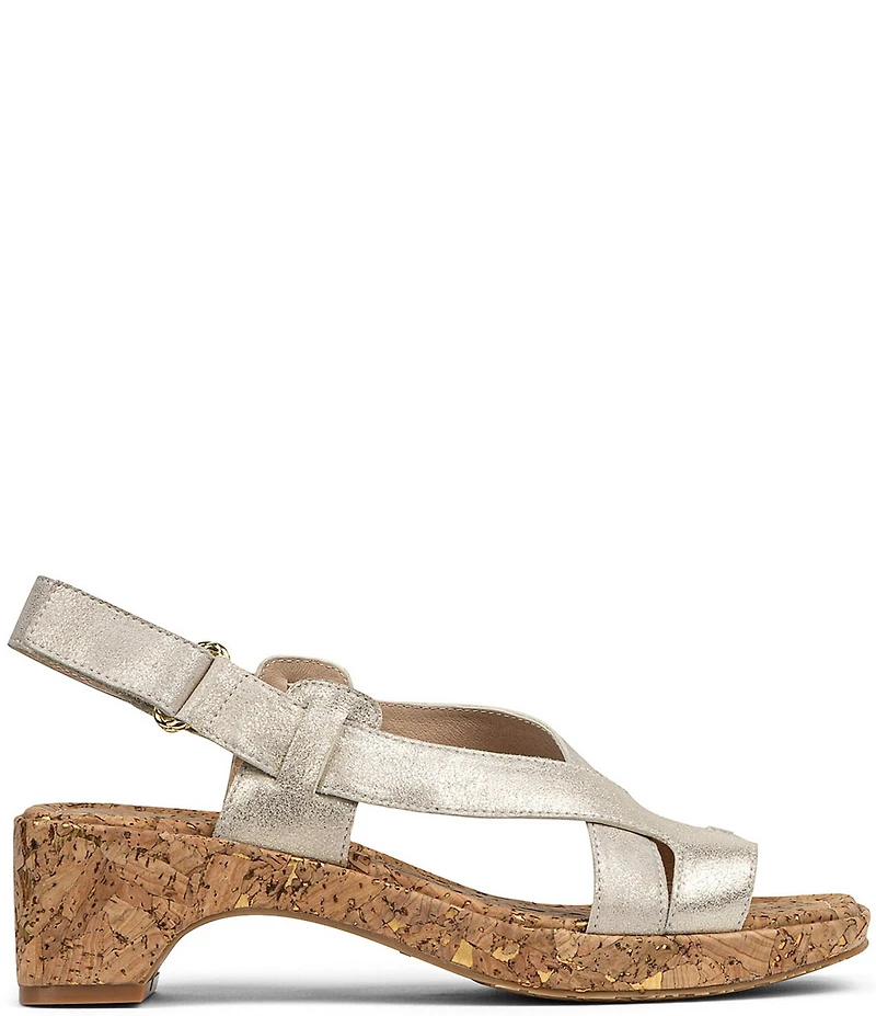 Donald Pliner Romin Metallic Leather Slingback Thong Block Heel Sandals