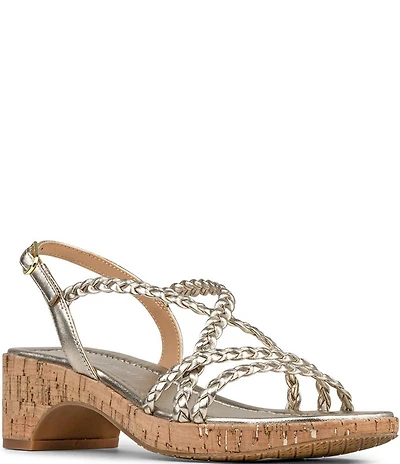 Donald Pliner Rosalie Braided Metallic Leather Strappy Slingback Block Heel Sandals