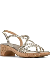 Donald Pliner Rosalie Braided Metallic Leather Strappy Slingback Block Heel Sandals