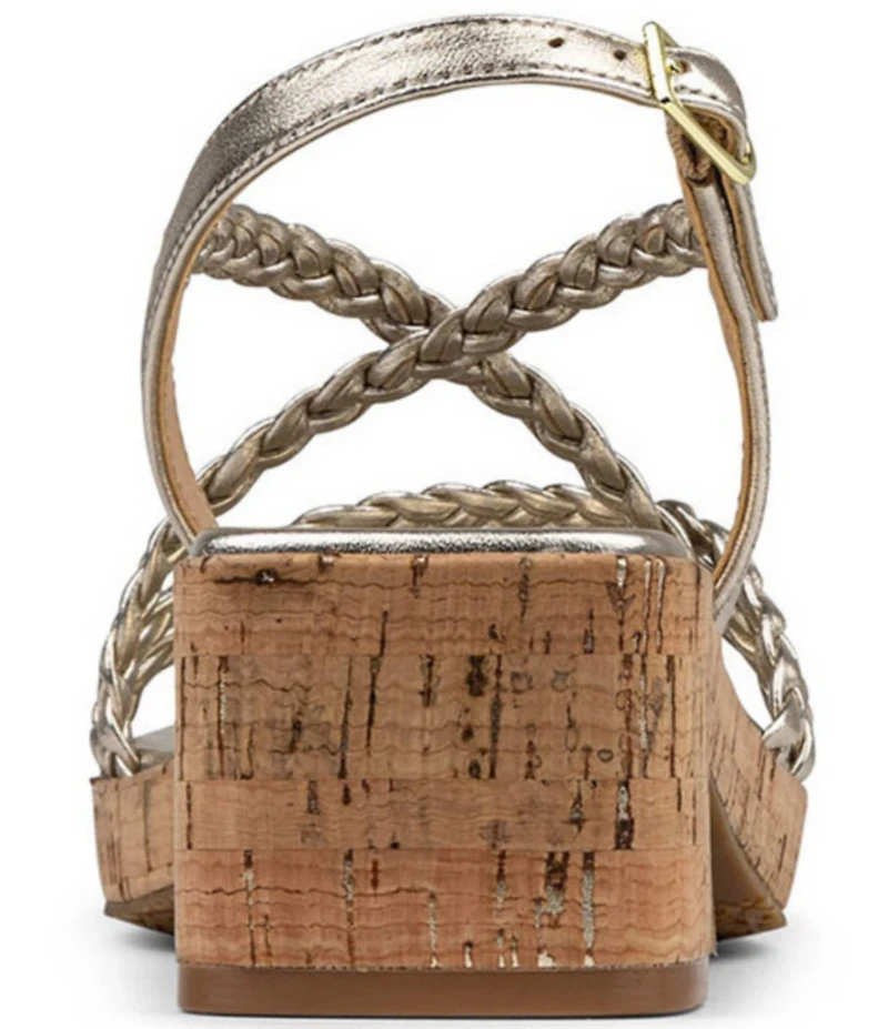 Donald Pliner Rosalie Braided Metallic Leather Strappy Slingback Block Heel Sandals