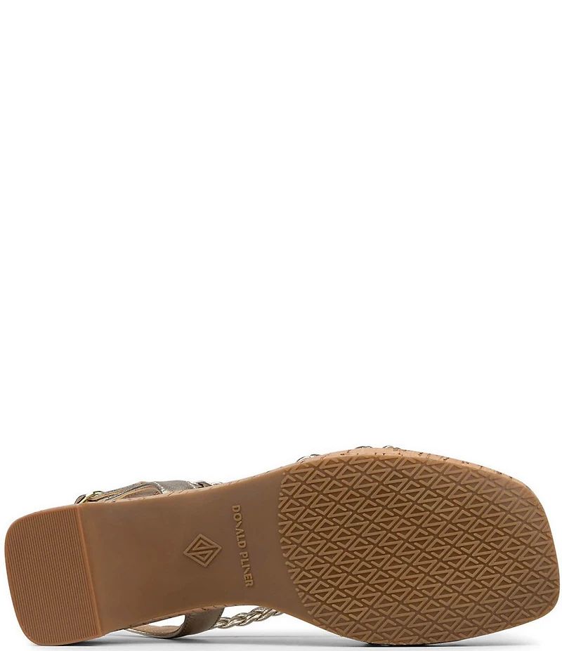 Donald Pliner Rosalie Braided Metallic Leather Strappy Slingback Block Heel Sandals