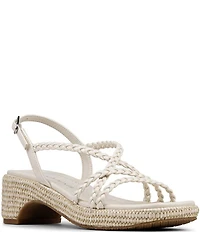 Donald Pliner Rosalie Braided Patent Raffia Slingback Block Heel Sandals