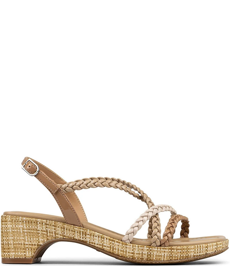Donald Pliner Rosalie Braided Patent Raffia Slingback Block Heel Sandals