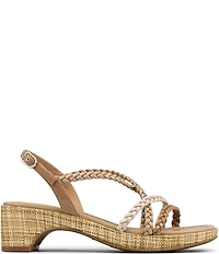 Donald Pliner Rosalie Braided Patent Raffia Slingback Block Heel Sandals