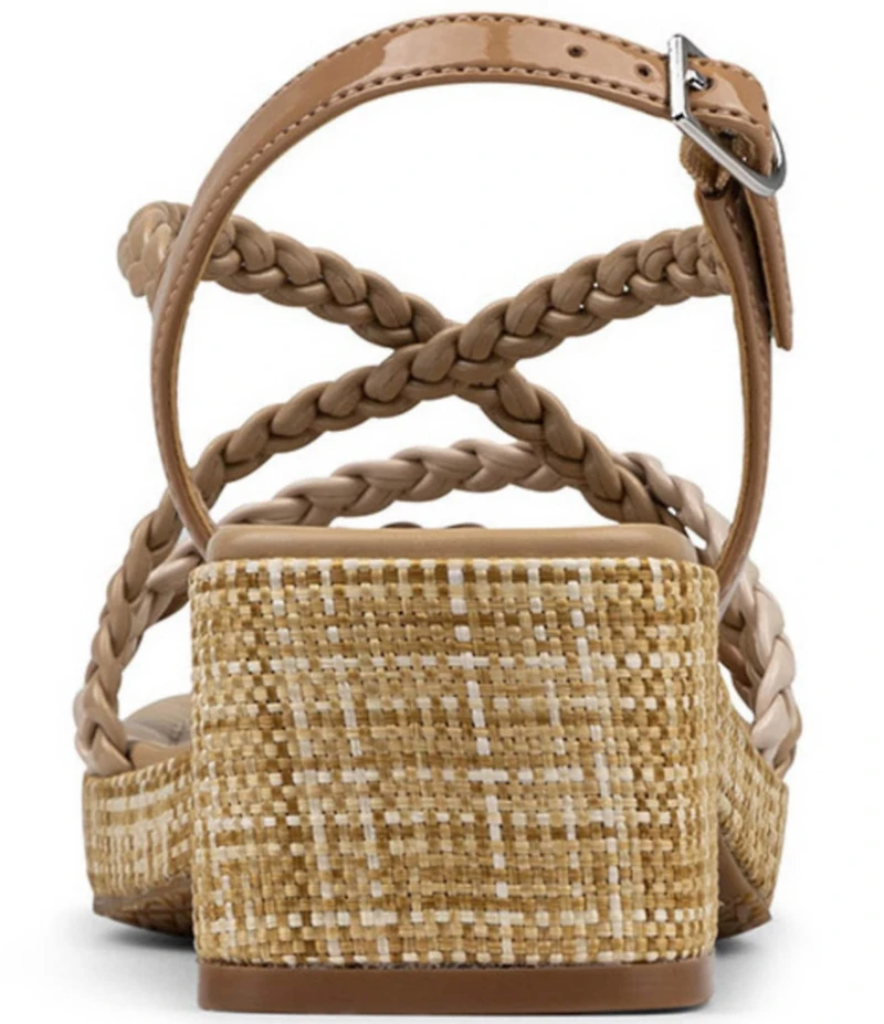 Donald Pliner Rosalie Braided Patent Raffia Slingback Block Heel Sandals