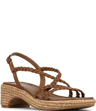 Donald Pliner Rosalie Braided Suede Strappy Slingback Raffia Heel Sandals