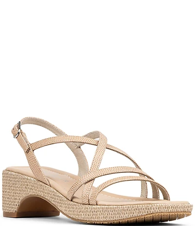 Donald Pliner Rosalie Lizard Print Leather Slingback Raffia Detail Sandals