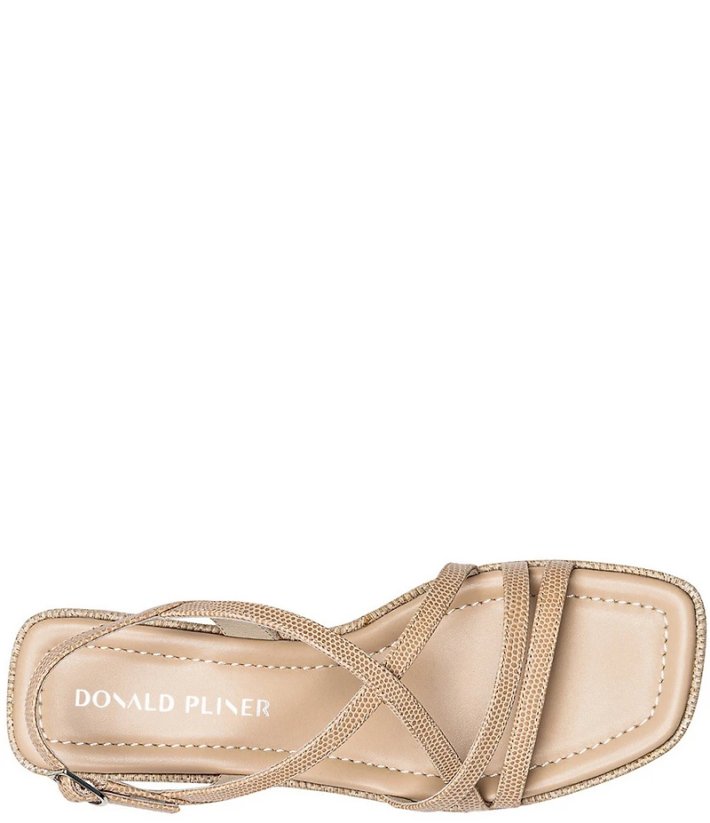 Donald Pliner Rosalie Lizard Print Leather Slingback Raffia Detail Sandals