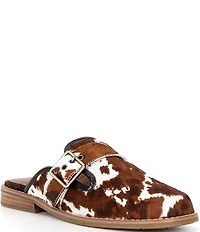 Donald Pliner Sabel Cow Print Haircalf Buckle Hardware Mules