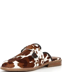 Donald Pliner Sabel Cow Print Haircalf Buckle Hardware Mules