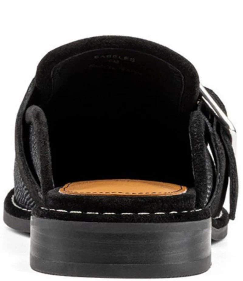 Donald Pliner Sabel Embossed Suede Buckle Hardware Mules