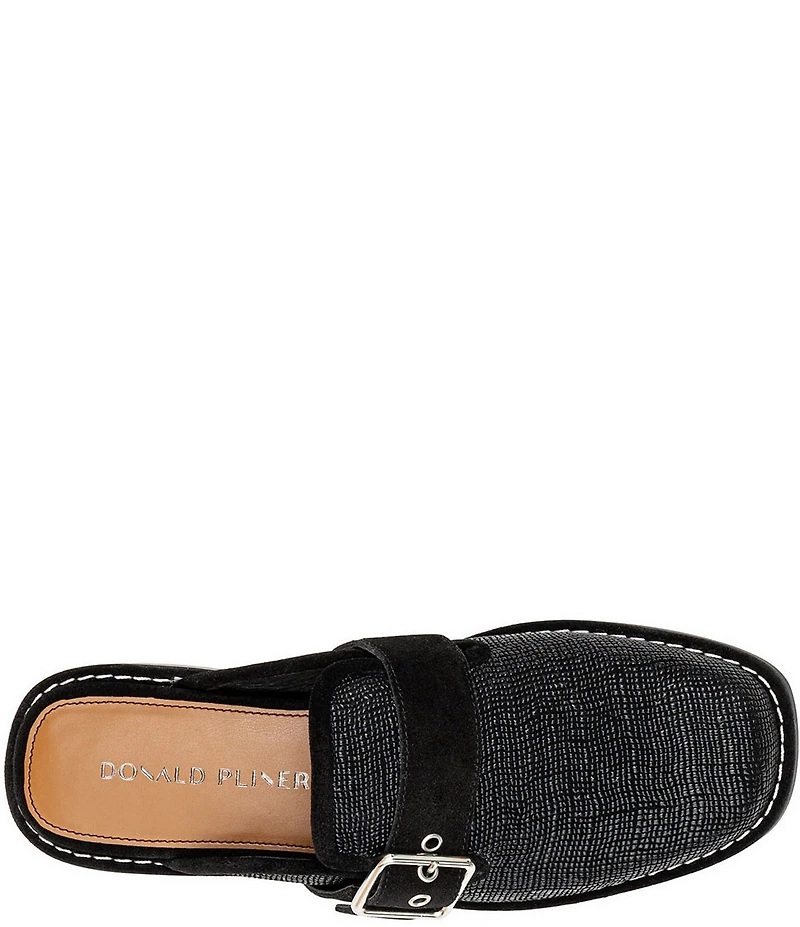 Donald Pliner Sabel Embossed Suede Buckle Hardware Mules