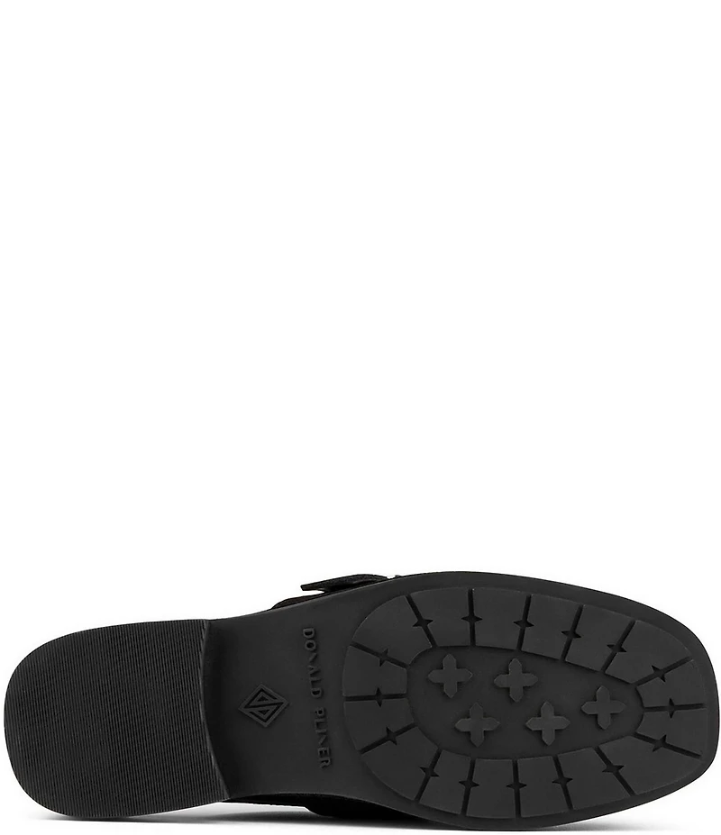 Donald Pliner Sabel Embossed Suede Buckle Hardware Mules