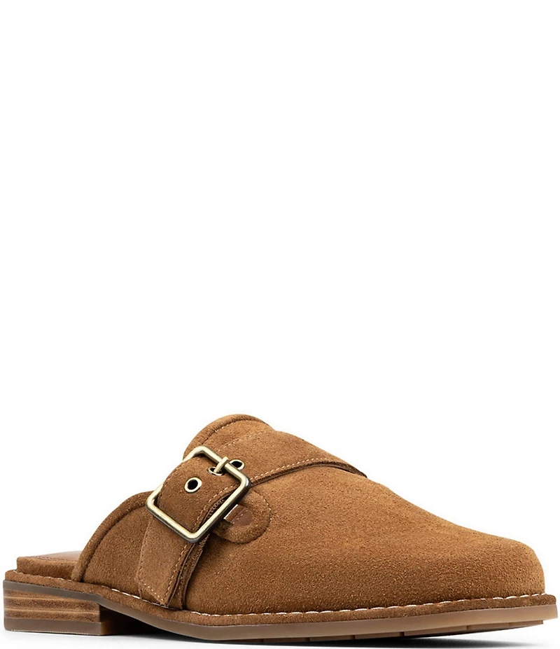 Donald Pliner Sabel Suede Buckle Hardware Mules