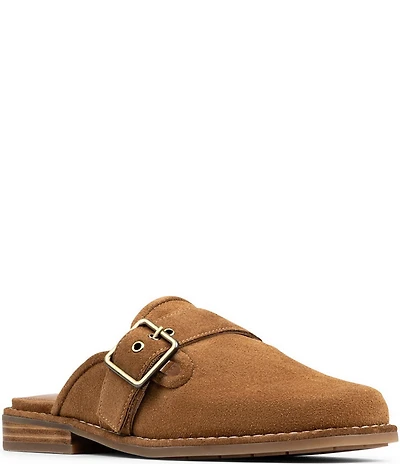 Donald Pliner Sabel Suede Buckle Hardware Mules