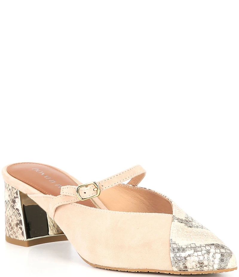 Donald Pliner Sahiba Snake Embossed Suede Dress Mules