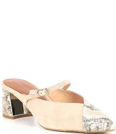 Donald Pliner Sahiba Snake Embossed Suede Dress Mules