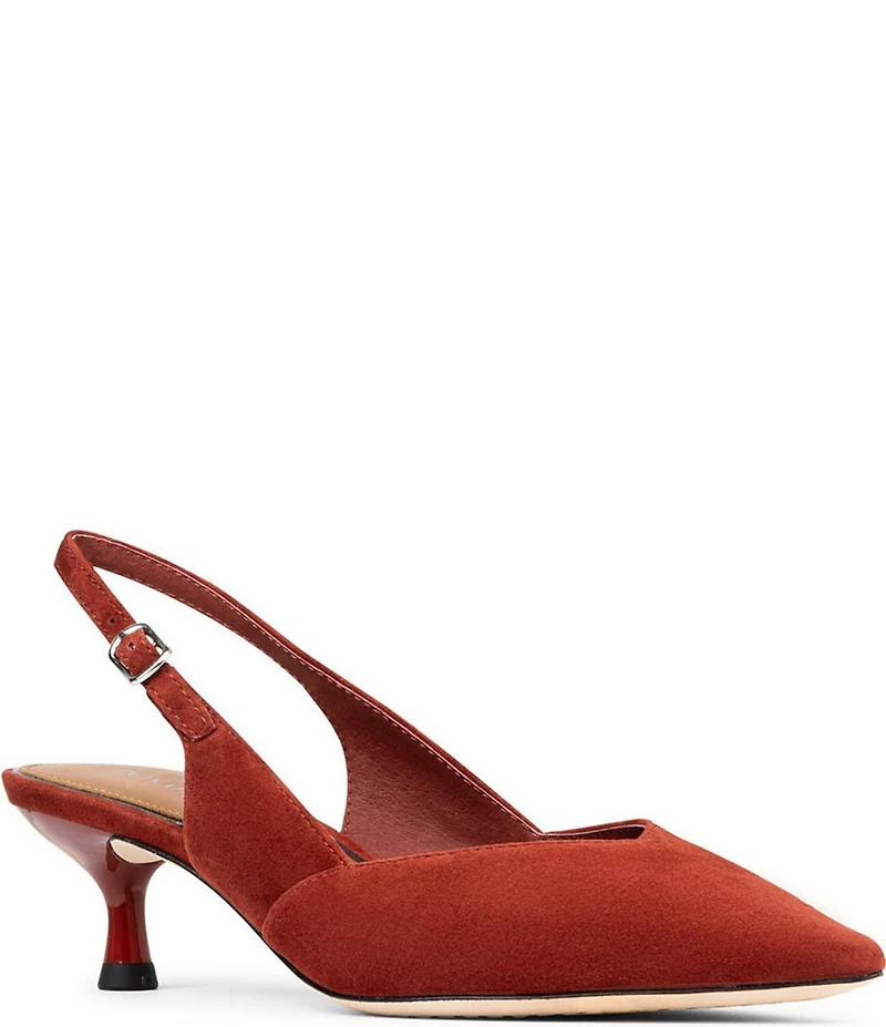 Donald Pliner Sodashi Suede Pointed Toe Slingback Kitten Heel Pumps