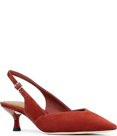 Donald Pliner Sodashi Suede Pointed Toe Slingback Kitten Heel Pumps