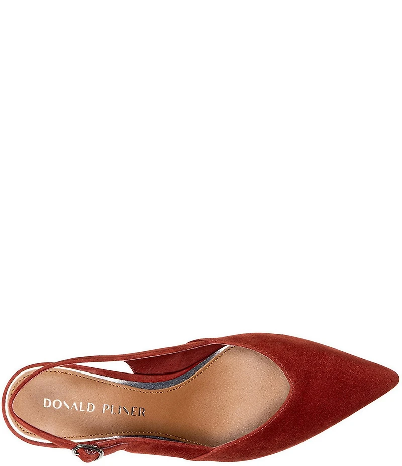 Donald Pliner Sodashi Suede Pointed Toe Slingback Kitten Heel Pumps