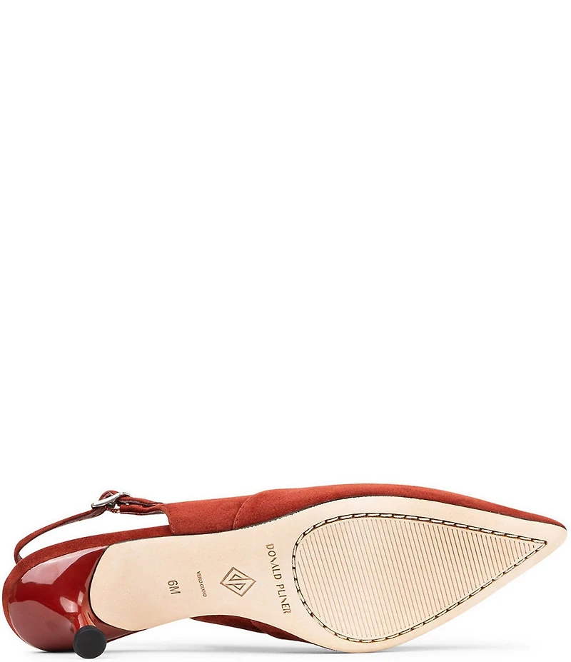 Donald Pliner Sodashi Suede Pointed Toe Slingback Kitten Heel Pumps