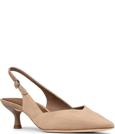 Donald Pliner Sodashi Suede Pointed Toe Slingback Kitten Heel Pumps