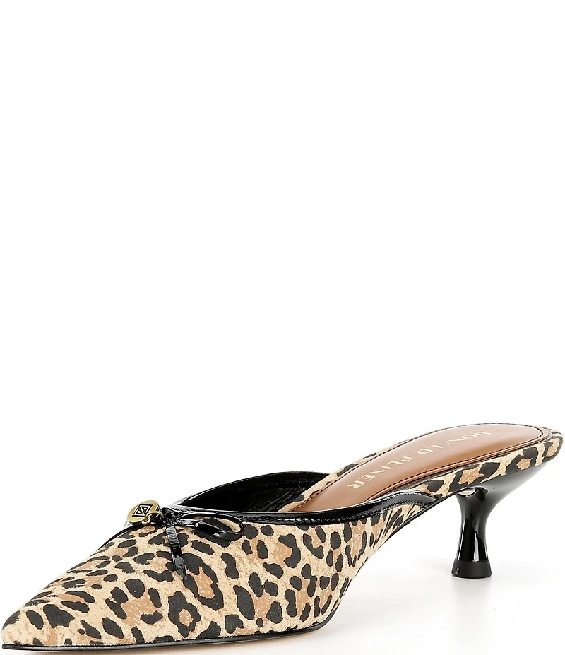 Donald Pliner Soel Leopard Print Bow Pointed Toe Kitten Heel Mules