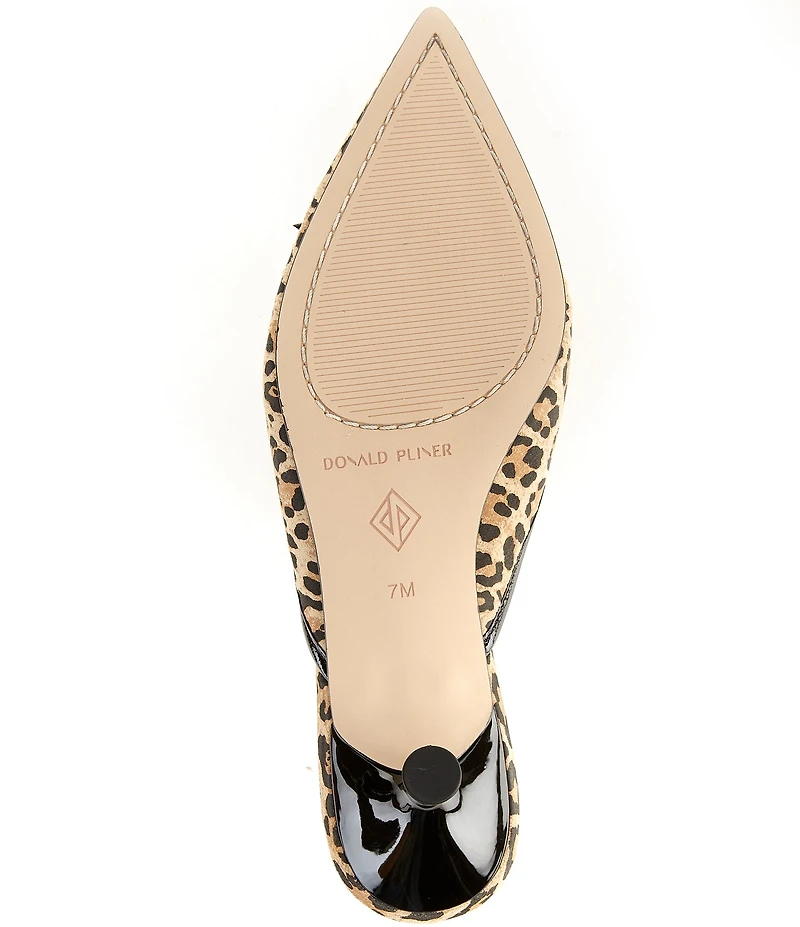 Donald Pliner Soel Leopard Print Bow Pointed Toe Kitten Heel Mules