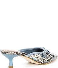 Donald Pliner Soel Snake Printed Leather Bow Kitten Heel Mules