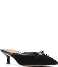Donald Pliner Soel Suede Charm Bow Kitten Heel Dress Mules