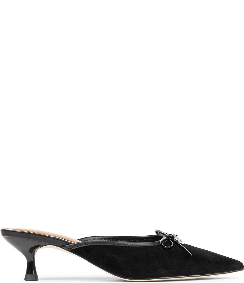 Donald Pliner Soel Suede Charm Bow Kitten Heel Dress Mules