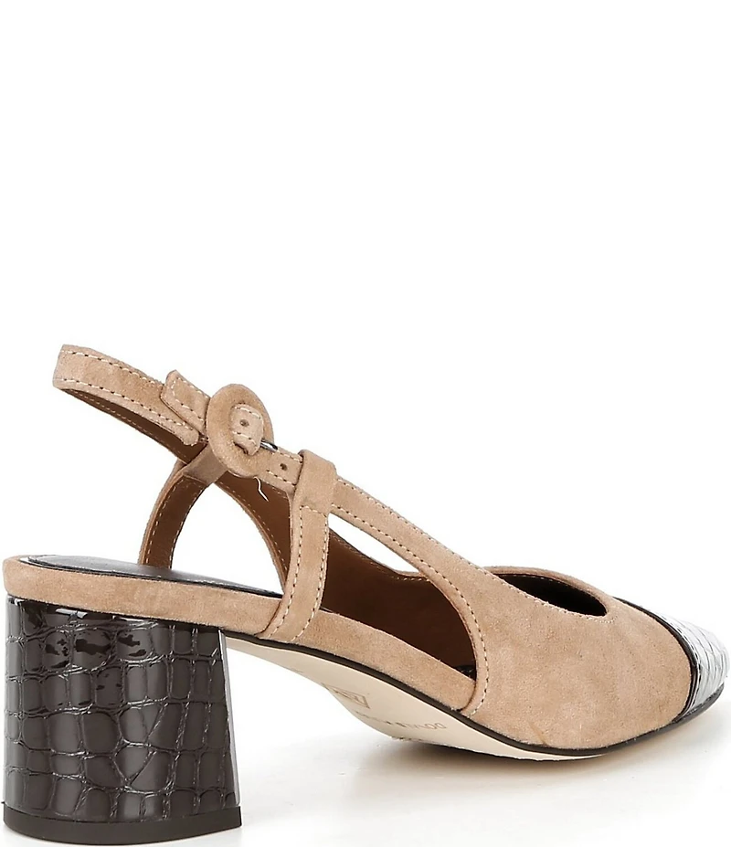 Donald Pliner Song Suede Croco Patent Leather Cap Toe Slingback Pumps