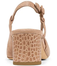 Donald Pliner Song Suede Crocodile Embossed Block Heel Slingback Dress Pumps