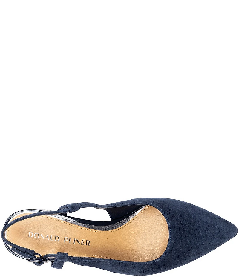 Donald Pliner Song Suede Crocodile Embossed Block Heel Slingback Dress Pumps