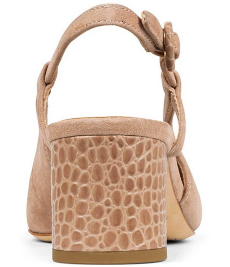 Donald Pliner Song Suede Slingback Croco Embossed Block Heel Dress Pumps