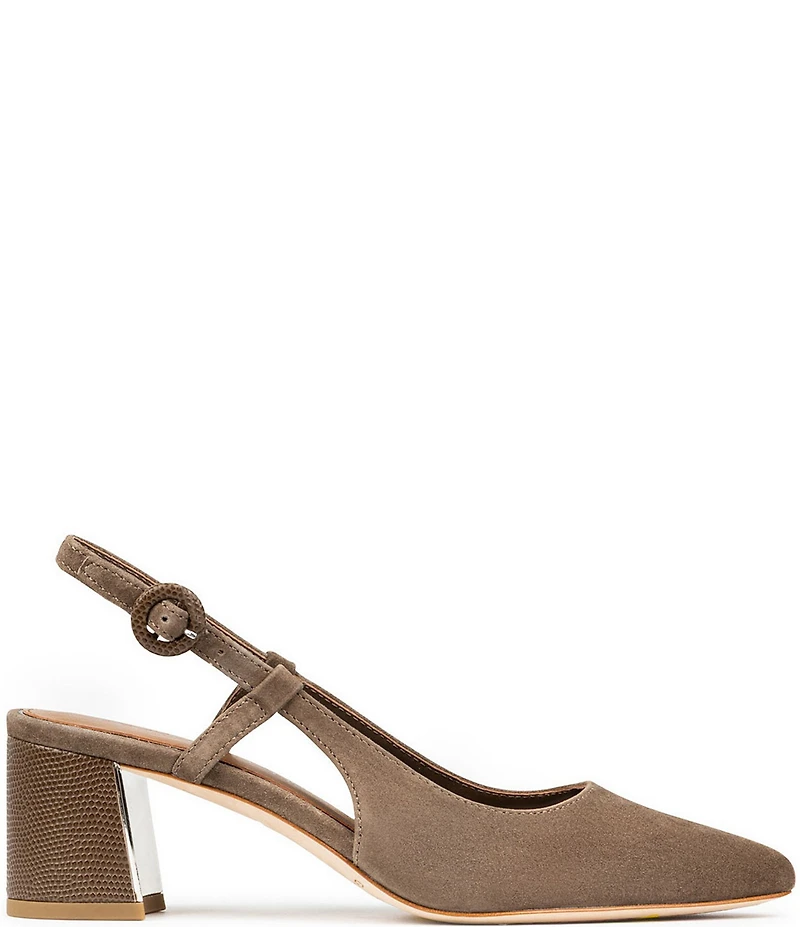 Donald Pliner Song Suede Slingback Lizard Embossed Block Heel Dress Pumps