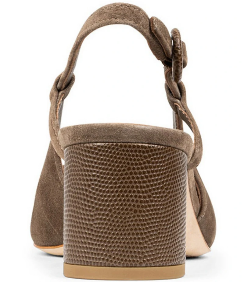 Donald Pliner Song Suede Slingback Lizard Embossed Block Heel Dress Pumps